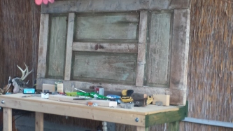 Antique door Upcycled as workbench back